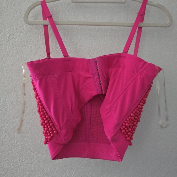 Fuchsia Pearl BeadedPush Up Bustier Bra CropTop - Picture 3 of 7